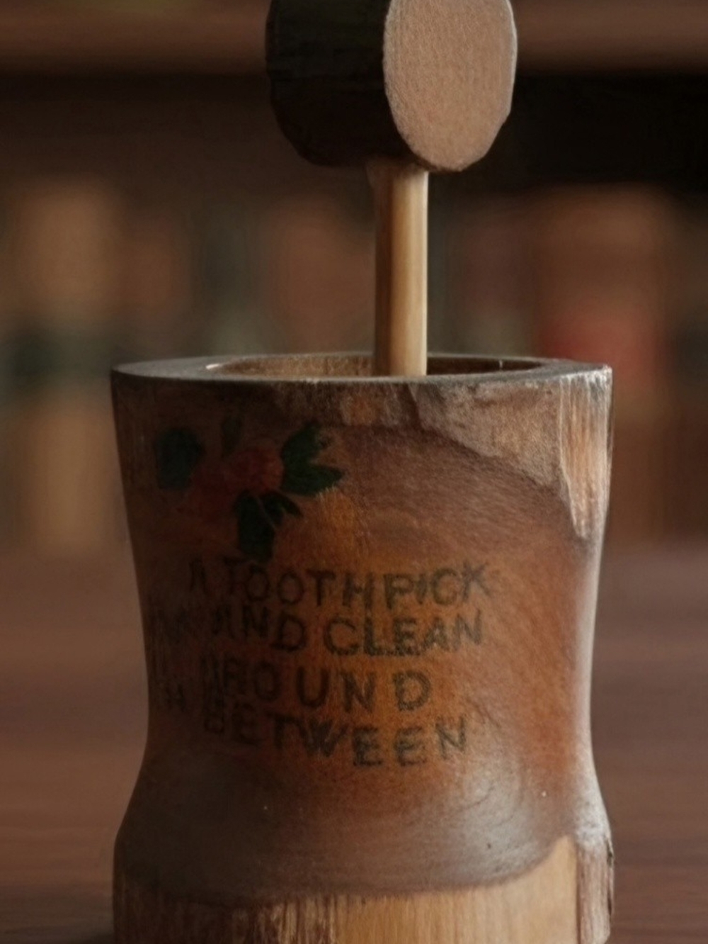 Vintage 1950's Rustic Wooden Souvenir Toothpick Holder! Cute